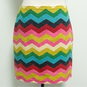 Sevier Skirts Woven Multicolor Chevron Print Lined Mini Skirt 2 Small Red Pink